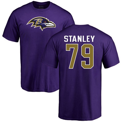 Men Baltimore Ravens Purple Ronnie Stanley Name and Number Logo NFL Football #79 T Shirt->nfl t-shirts->Sports Accessory